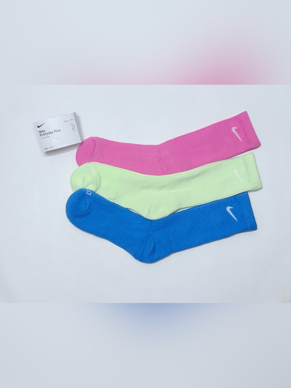 Nike 3-Pack Crew Socks - Pink, Lime, Blue